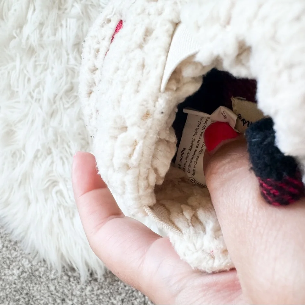 Dearfoams Baby Bear Fleece Slippers Red Cream 6-9M
